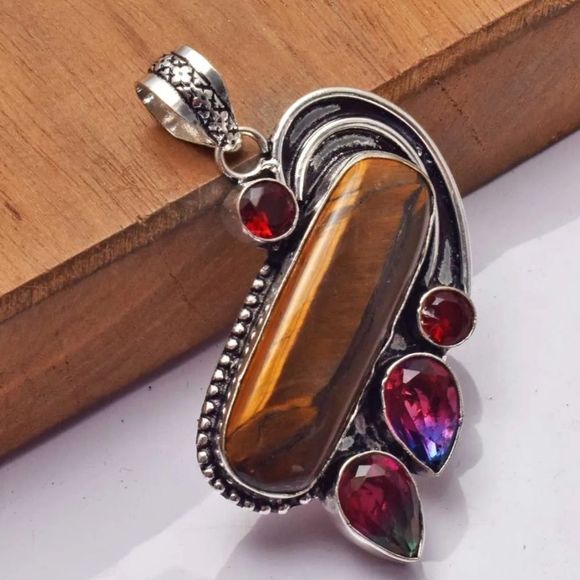 Jewelry - Whimsygoth Crystal pendant Tiger Eye Garnet Handmade Jewelry 2.4"